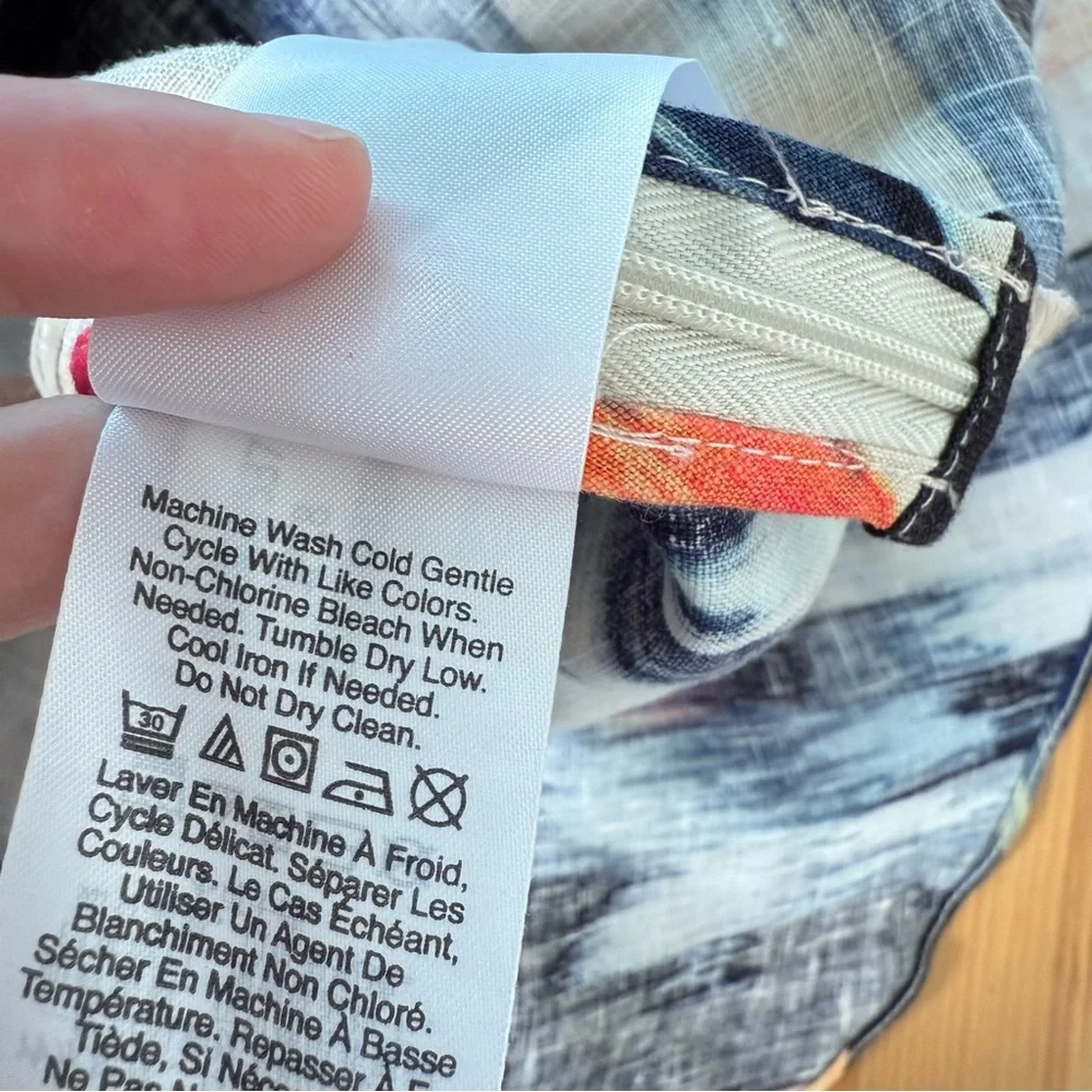 DKNY 100% Linen Paintbrush Strokes Midi Skirt Faux Wrap A Line Artsy 12 - Picture 9 of 10